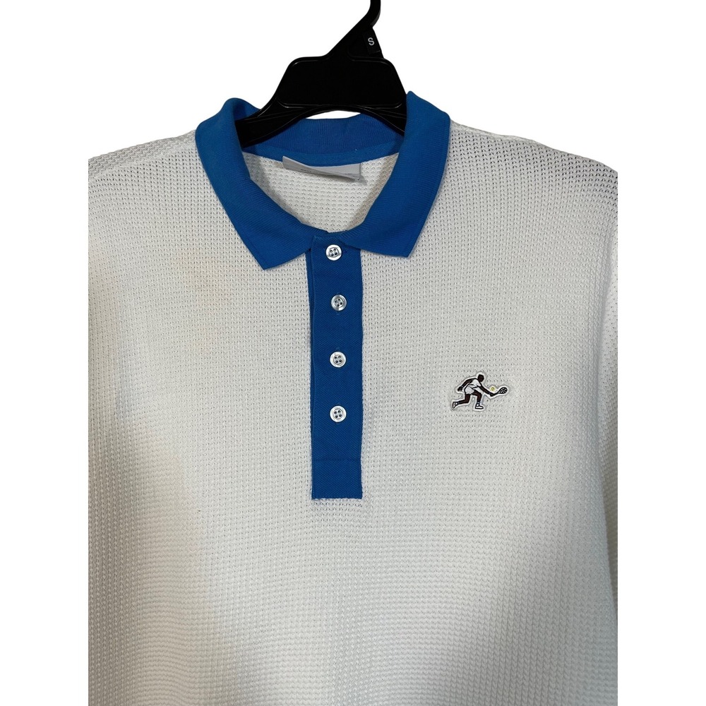 Arthur Ashe Polo Shirt Mens Large White Excellent Waffle Knit Tennis Blue Collar